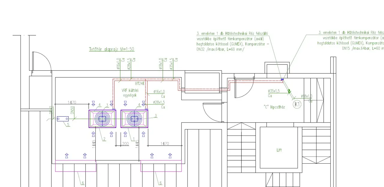 Ipari csarnok VRF rendszer – tervnézetek és vezérlés